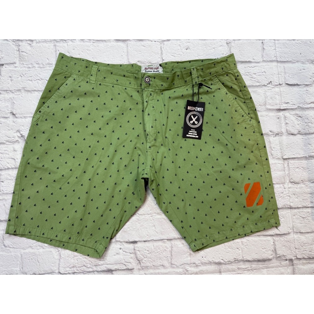 Bespoke Sport Shorts Mens 40 Green New Sailboat Print Cotton Graphic Casual